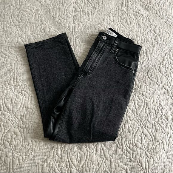 Abercrombie Mixed Fabric Ankle Straight Jean-Black With Leather size 27/4 - Picture 8 of 8